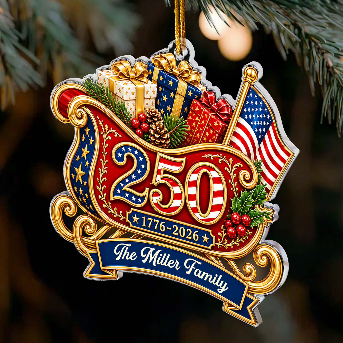 America 250Th Gift For Mom, Dad, Family - Personalized Ornament