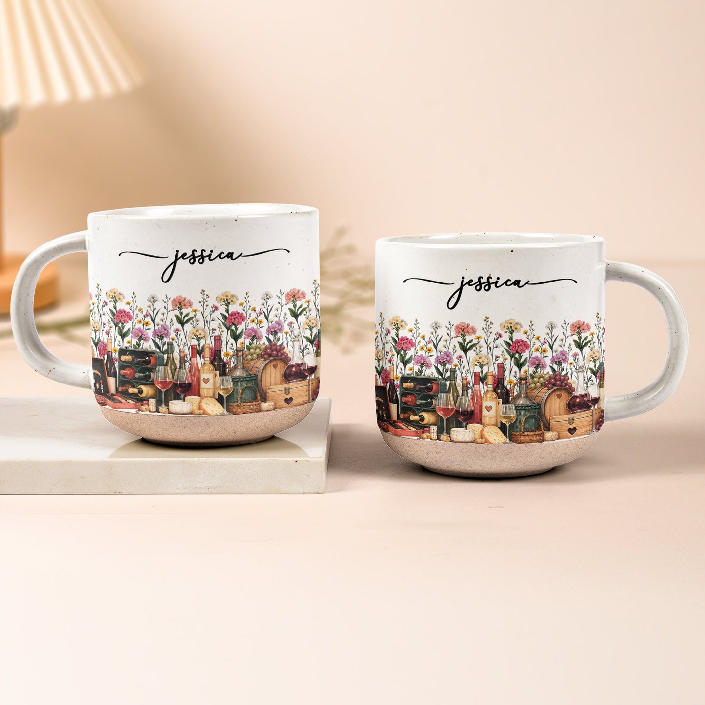 Custom Birth Flower & Name Pottery Mug - Gift For Wine Lovers - Personalized Mug