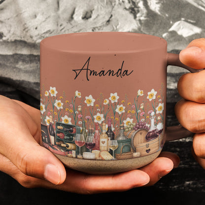 Custom Birth Flower & Name Pottery Mug - Gift For Wine Lovers - Personalized Mug