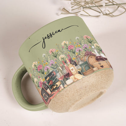 Custom Birth Flower & Name Pottery Mug - Gift For Wine Lovers - Personalized Mug
