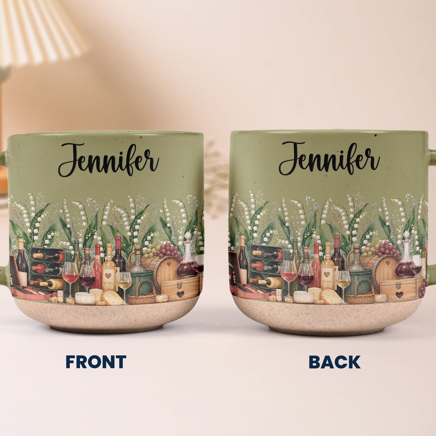 Custom Birth Flower & Name Pottery Mug - Gift For Wine Lovers - Personalized Mug