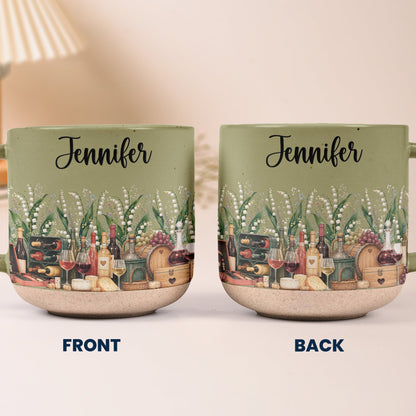 Custom Birth Flower & Name Pottery Mug - Gift For Wine Lovers - Personalized Mug