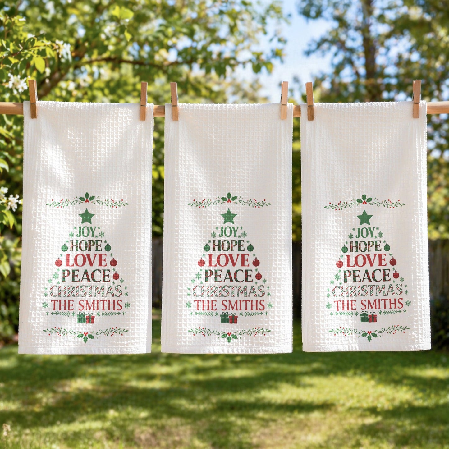 Joy Hope Love Peace Christmas Family - Personalized Kitchen Towel