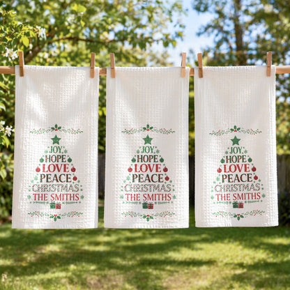 Joy Hope Love Peace Christmas Family - Personalized Kitchen Towel