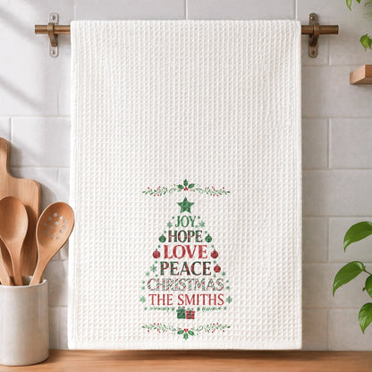 Joy Hope Love Peace Christmas Family - Personalized Kitchen Towel