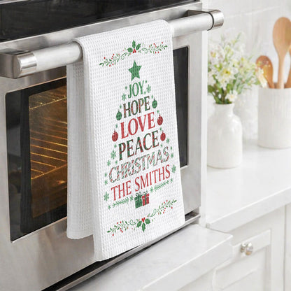 Joy Hope Love Peace Christmas Family - Personalized Kitchen Towel