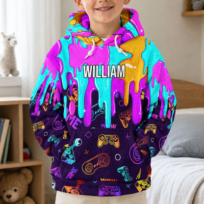 Personalized Gamer Custom Name Gaming Neon Drip Video Game, Boys Gaming Gift, Gamer Birthday Gift - Personalized Hoodie