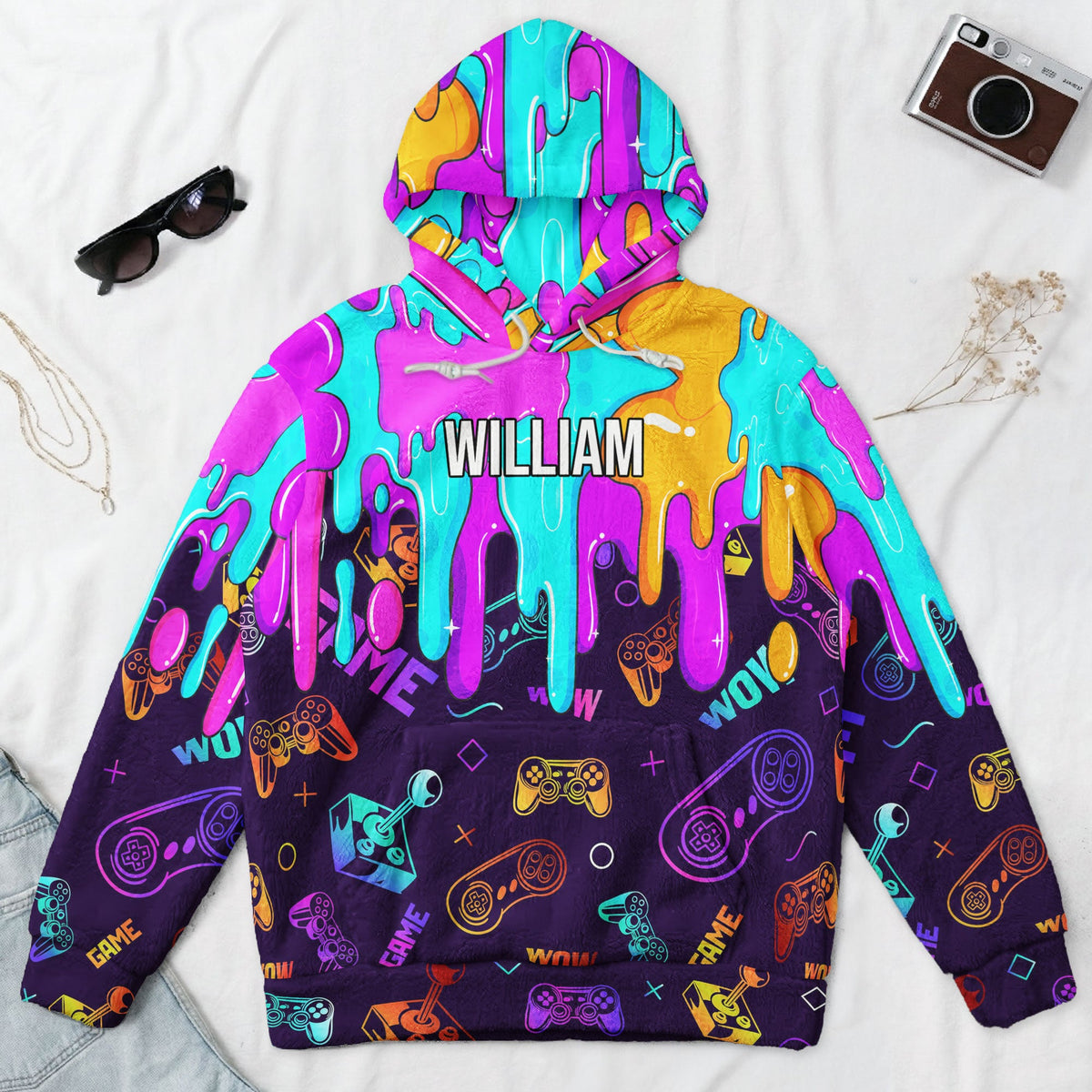 Personalized Gamer Custom Name Gaming Neon Drip Video Game, Boys Gaming Gift, Gamer Birthday Gift - Personalized Hoodie