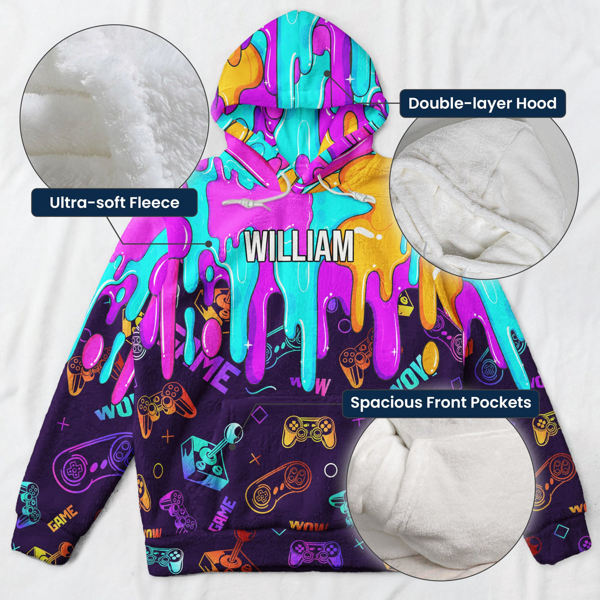 Personalized Gamer Custom Name Gaming Neon Drip Video Game, Boys Gaming Gift, Gamer Birthday Gift - Personalized Hoodie