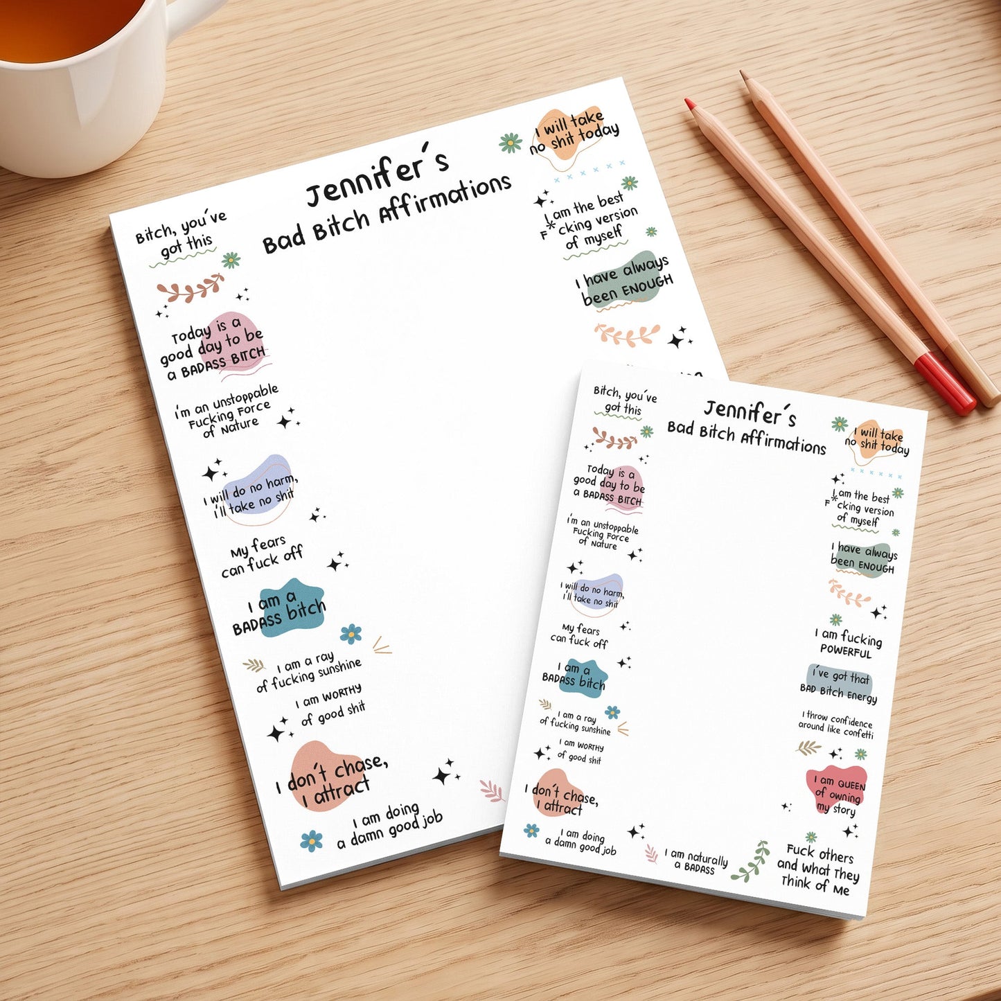 Bad B*tch Affirmations - For Coworkers, Friends, Self Gift - Personalized Notepad