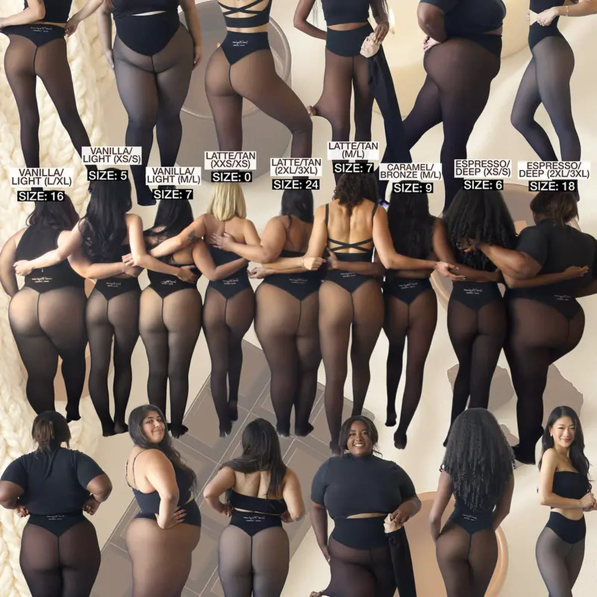 All four shades shown on models in different sizes